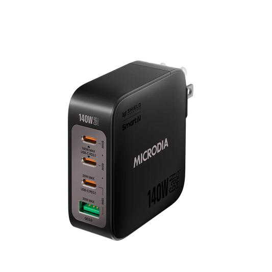 MICRODIA Cargador de pared SMARTCube™ Nano de 140 W, GaN Pro, 4 puertos, USB-C PD3.1 + USB-A QC3.0 Microdia