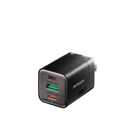 Cargador de pared Nano GaN Pro de 30 W SMARTCube™, puerto doble, USB-C PD3.0 + USB-A QC3.0 Microdia