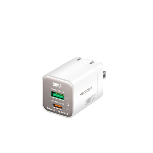 Cargador de pared Nano GaN Pro de 30 W SMARTCube™, puerto doble, USB-C PD3.0 + USB-A QC3.0 Microdia