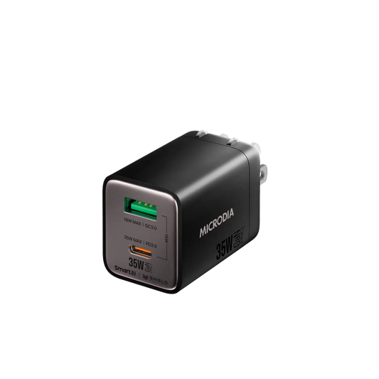 شاحن حائط SMARTCube™ Nano 35W GaN Pro، منفذين، USB-C PD3.0 + USB-A QC3.0 Microdia