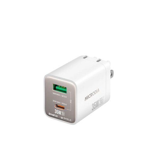 شاحن حائط SMARTCube™ Nano 35W GaN Pro، منفذين، USB-C PD3.0 + USB-A QC3.0 Microdia