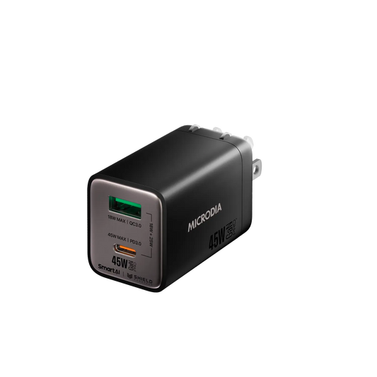 شاحن حائط SMARTCube™ Nano 45W GaN Pro، منفذين، USB-C PD3.0 + USB-A QC3.0 Microdia