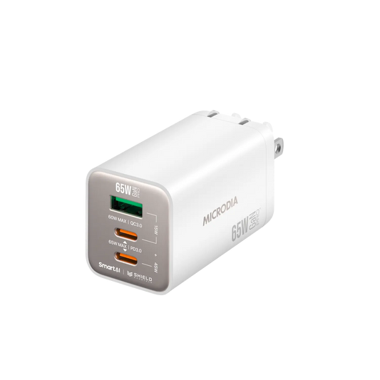 شاحن حائط SMARTCube™ Nano 65W GaN Pro، 3 منافذ، USB-C PD3.0 + USB-A QC3.0 Microdia