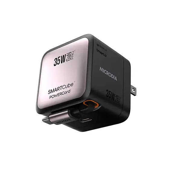 MICRODIA SMARTCube™ PowerCord 30W PD, GaN Pro PPS Wall Charger w/Retractable Cable (1C + 1C) MICRODIA