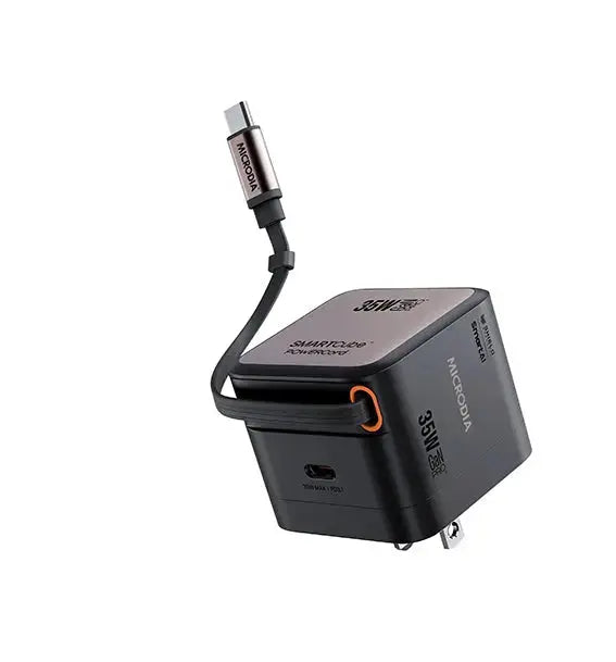 MICRODIA SMARTCube™ PowerCord 30W PD, GaN Pro PPS Wall Charger w/Retractable Cable (1C + 1C) MICRODIA