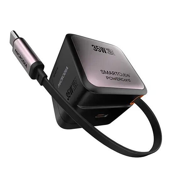 MICRODIA SMARTCube™ PowerCord 30W PD, GaN Pro PPS Wall Charger w/Retractable Cable (1C + 1C) MICRODIA