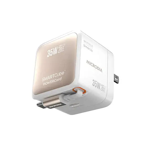 MICRODIA SMARTCube™ PowerCord 30W PD, GaN Pro PPS Wall Charger w/Retractable Cable (1C + 1C) MICRODIA