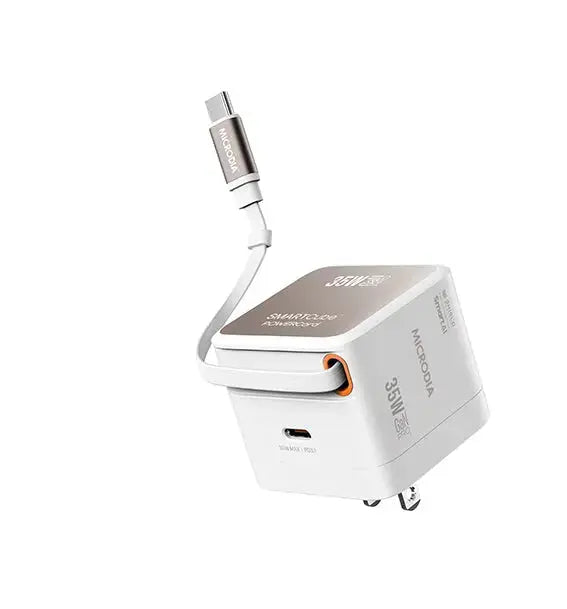 MICRODIA SMARTCube™ PowerCord 30W PD, GaN Pro PPS Wall Charger w/Retractable Cable (1C + 1C) MICRODIA
