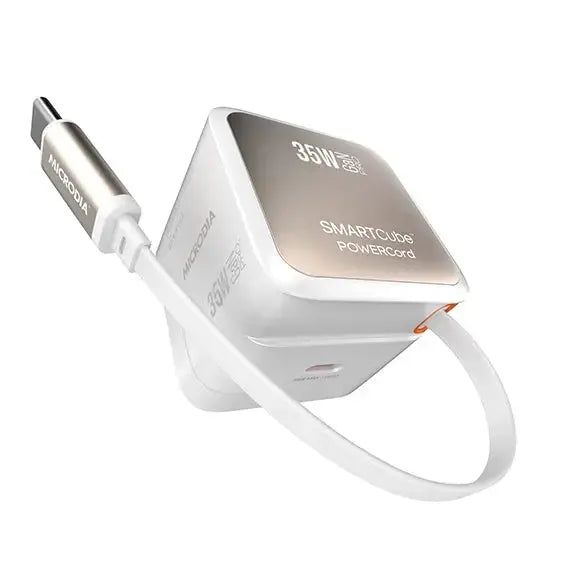MICRODIA SMARTCube™ PowerCord 30W PD, GaN Pro PPS Wall Charger w/Retractable Cable (1C + 1C) MICRODIA