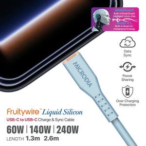 MICRODIA Fruitywire liquid silicon USB-C to USB-C cable with SmartGuard technology for fast charging and data sync