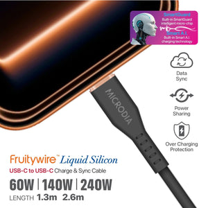 MICRODIA Fruitywire liquid silicon USB-C to USB-C cable with SmartGuard technology for 60W fast charging and data sync