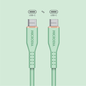 MICRODIA Fruitywire liquid silicon USB-C to USB-C 60W fast charging cable in mint green with reinforced connectors