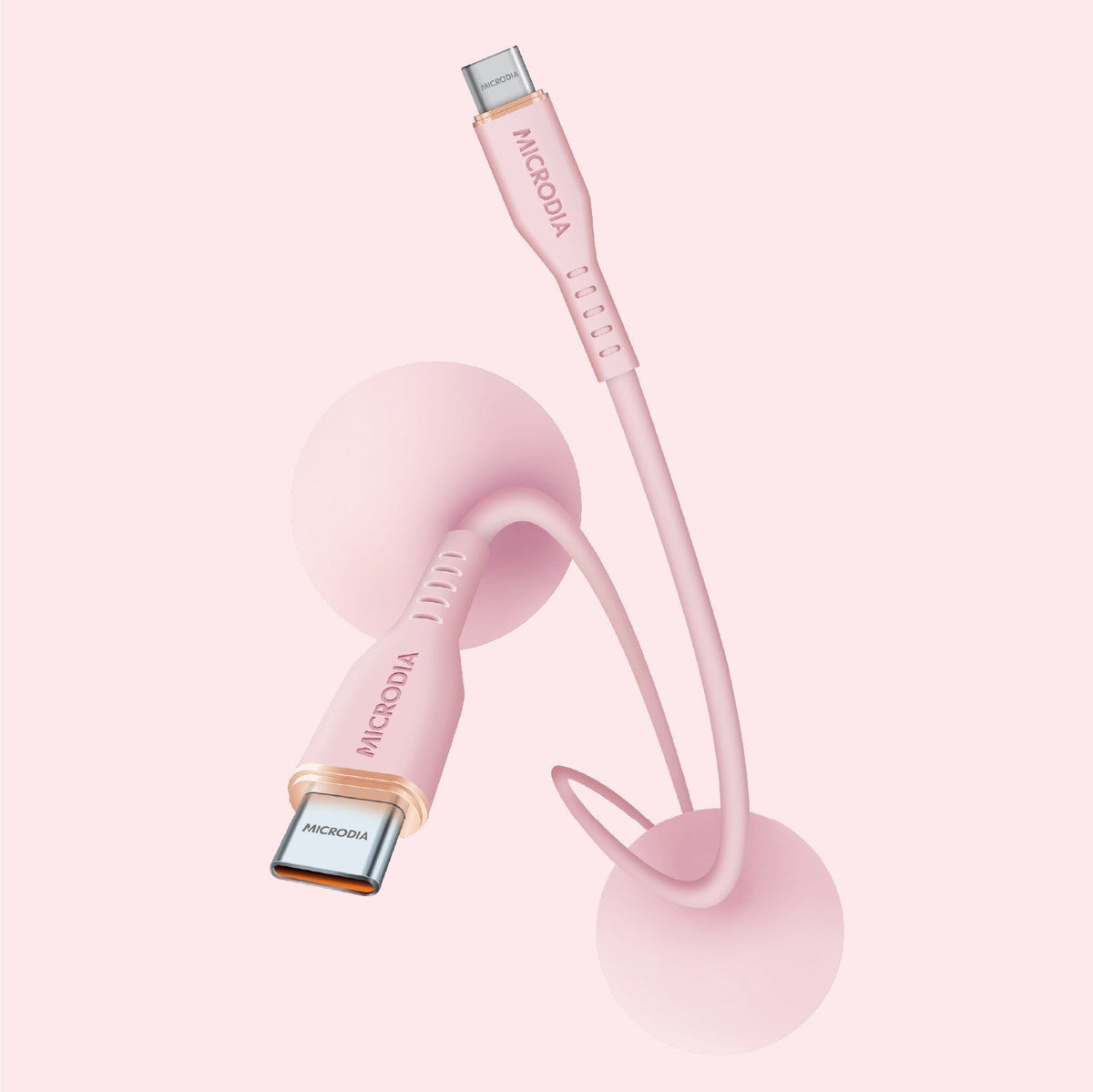 MICRODIA Fruitywire pink liquid silicon USB-C to USB-C 60W fast charging cable with reinforced connector joints